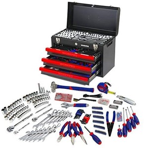 lot 48 image: WORKPRO 408-Piece Mechanics Tool Set with 3-Drawer Heavy Duty Metal Box (W009044A)