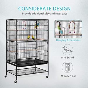 lot 58 image: VIVOHOME 53 Inch Wrought Iron Large Bird Cage with Rolling Stand for Parrots Conures Lovebird Cockatiel Parakeets
