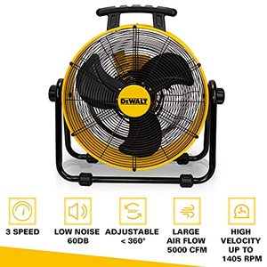 lot 76 image: DEWALT DXF-2042 High-Velocity Industrial,Floor,Drum,Barn,Warehouse Fan Heavy Duty Mover Portable Air Circulator 3-Speed Adjustable Tilt, 20, Yellow