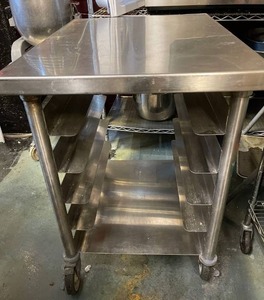 lot 5779 image: Stainless steel Bakers cart on casters