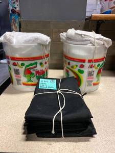 lot 5828 image: White Kitchen Towels and Brand New Black Aprons