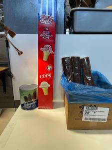 lot 5875 image: lot of (3) Ice cream cups, chocolate cone coating, chocolate wafers,