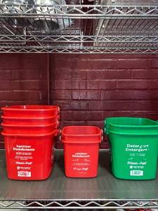lot 21475 image: six sanitizer buckets two detergent buckets