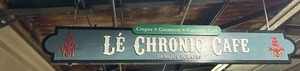 lot 5932 image: 7 foot Carved wood double-sided sign on metal hangers