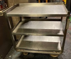 lot 21496 image: Stainless steel cart with 3 shelves on heavy duty casters