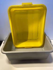 lot 21541 image: Lot of (2) bus tubs for icing fishstraining pasta