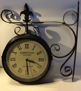 lot 21563 image: double sided rot iron & glass clock