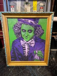 lot 21574 image: Willy Wonka skeleton chemist painting with gilded frame