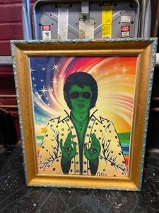 lot 21575 image: Very cool spiritual Elvis influenced original art piece with gilded frame frame