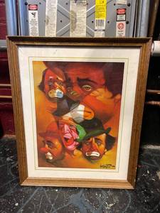 lot 21576 image: vintage clown framed art