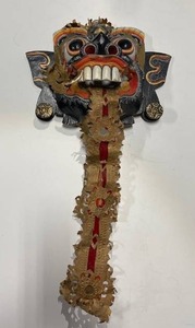 lot 21583 image: Hand carved and painted wood wall mask