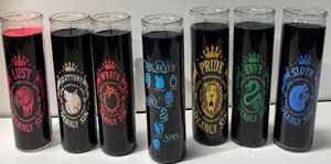 lot 21603 image: Seven deadly sins Glass cathedral candles