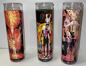 lot 21604 image: Lot of (3) Tarot card glass cathedral candles