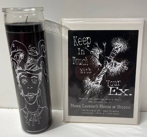 lot 21605 image: Marie Laveau glass cathedral candle with collectible card