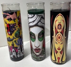lot 21607 image: lot of (3) Glass cathedral candles