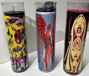 lot 21609 image: lot of (3) Glass cathedral candles