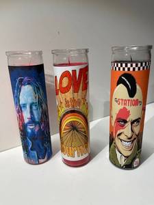 lot 21610 image: lot of (3) Glass cathedral candles