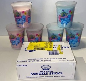 lot 21637 image: lot at (7) cotton candy and case of rock candy swizzle sticks