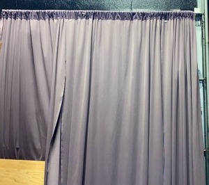 lot 21680 image: lot of (9) (8ft.) velvet lavender curtains & rods
