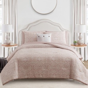 lot 3009 image: My Texas House 6-Piece Celeste Bed in a Bag Set Rose Smoke Damask, Twin with Sheets, Pillowcase, Sham, Comforter, and Decorative Pillow