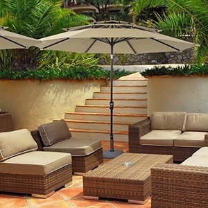 lot 3010 image: Phi Villa 10Ft Patio Umbrella Outdoor 3 Tier Vented Table Umbrella With 8 Sturdy Ribs (Beige)