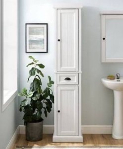 lot 3016 image: Seaside Tall Linen Cabinet White - Crosley