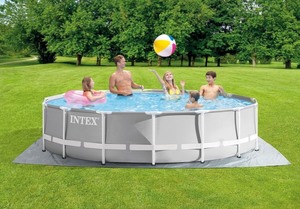 lot 3020 image: Intex - Metal Frame Above Ground Pool w Pump