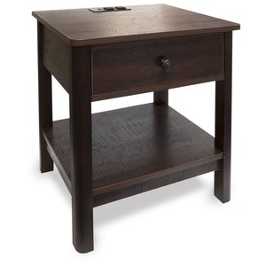 lot 3021 image: DecorTech Traditional-Look Rectangular End Table with AC Power and USB Charging Ports, Walnut