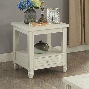 lot 4013 image: Furniture of America Wahlberg Rustic Louvered End Table, Antique White