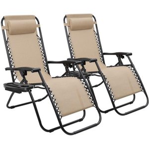 lot 4021 image: Walnew Zero Gravity Chair Camp Reclining Lounge Chairs Outdoor Lounge Patio Chair with Adjustable Pillow 2 Pack (Beige)