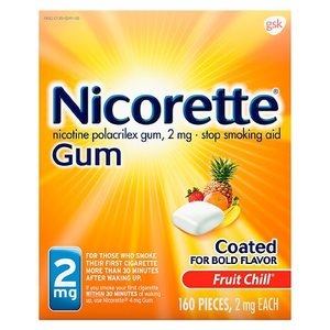 lot 4053 image: Nicorette Nicotine Gum to Stop Smoking, 2mg, Fruit Chill, 160 Count