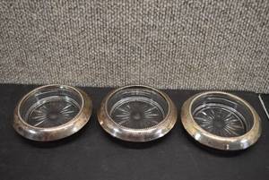 lot 5279 image: Lot of 3 Sterling Silver Rim Coasters  Frank M. Whiting & Co.  5