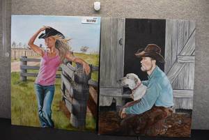 lot 5339 image: Pair Sexy Farmers Portraits  16x20  LOCAL PICKUP ONLY
