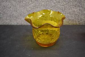 lot 5357 image: Vintage Hand Blown Amber Crackle Glass Bowl  Blenko  3.5x4