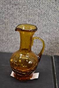 lot 5366 image: Vintage Amber Crackle Glass Pitcher With Applied Amber Handle  5x3.5
