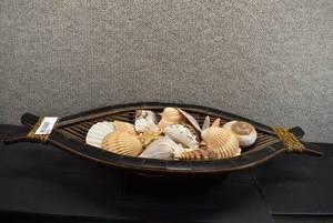 lot 5340 image: Coffee Table Wicker Bowl Filled With Seashells  24x10  LOCAL PICKUP ONLY