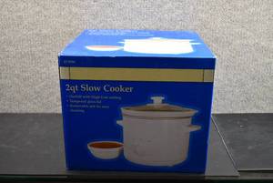 lot 5341 image: NIB 2 Quart Slow Cooker  Unknown  OnOff With High-Low Setting, Tempered Glass Lid, Removable Pot For Easy Cleaning  8.5x10