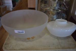 lot 5345 image: Lot Of Two Light Fixture Covers  Milk Glass And Frosted  MG is 12x6, Frosted is 16x7