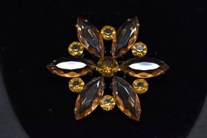 lot 1023 image: Flower Brooch  Brass, Brown & Orange Stones  2 Brooch