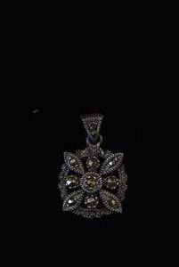 lot 1027 image: Necklace Pendant  Silver-tone & Black Stones  2 cm Pendant