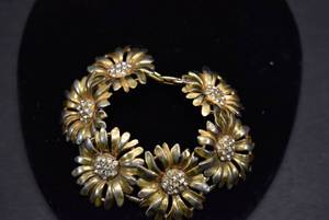 lot 1035 image: Reinad Sunflower Bracelet  Gold-tone & White Stones  3.5