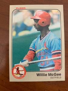 lot 8003 image: 1983 Fleer Baseball Card #15 Willie McGee RC  Sharp card. Excellent condition.