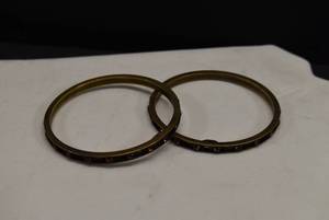 lot 1043 image: Lot of 2 Brass Tone Bangle Bracelets Amber Colored Stones  Laura Vogel New York  2 34