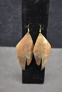lot 1053 image: Textured Metal Dangle Earrings  Brass, Copper, and Silver Tones  3 58 Long