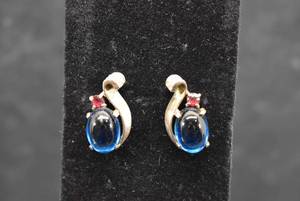 lot 1055 image: Pair of Sterling Post Earrings  Blue and Pink Stones  1
