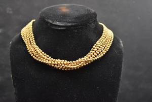 lot 1060 image: Vintage 7 Strand Bib Choker Necklace  Brass Bass Chain  Tab Clasp  15 12