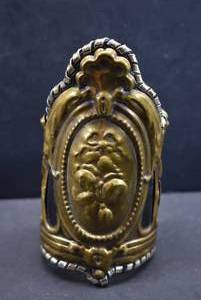 lot 1072 image: Vintage Repousse Brass and Leather Cuff Bracelet  6 Long 3 Wide