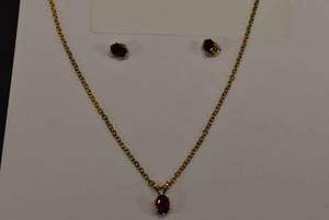 lot 1091 image: Costume Jewelry Necklace & Earrings  Gold Tone & Purple Stones