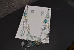 lot 1097 image: 3 Tiered Necklace 7 Earrings  Silver Tone Various bead colors
