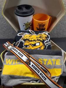 lot 7007 image: Lot of 6 WSU Shocker Pride Lot  Coffee Mugs, Shirts, Belt in Carrying Case.  Womens S-M